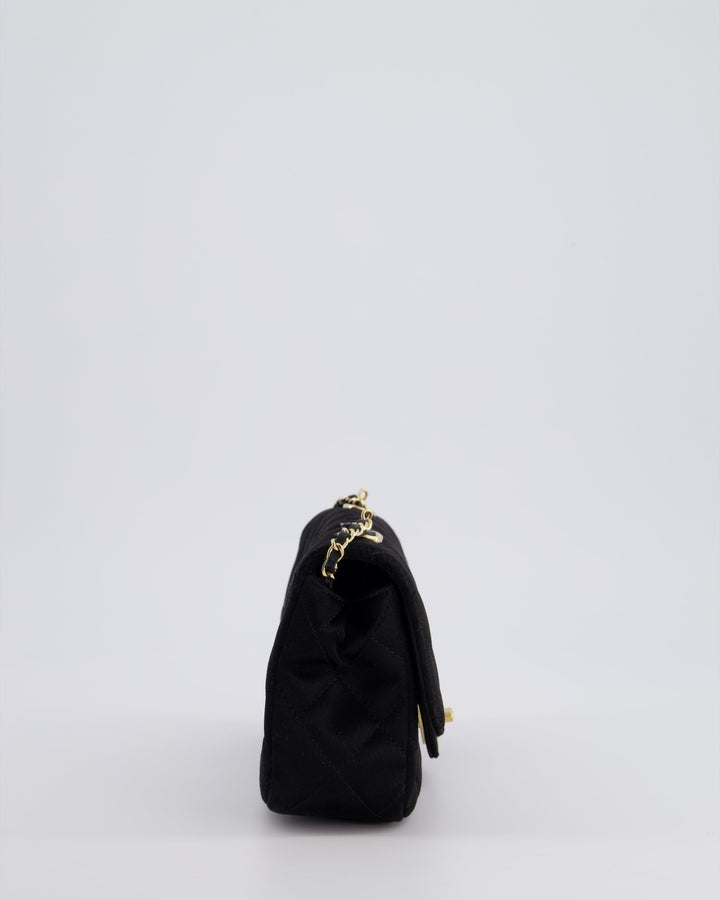 *HOT* Top Quality Chanel Satin Black Single Mini Flap Bag with Champagne Gold Hardware