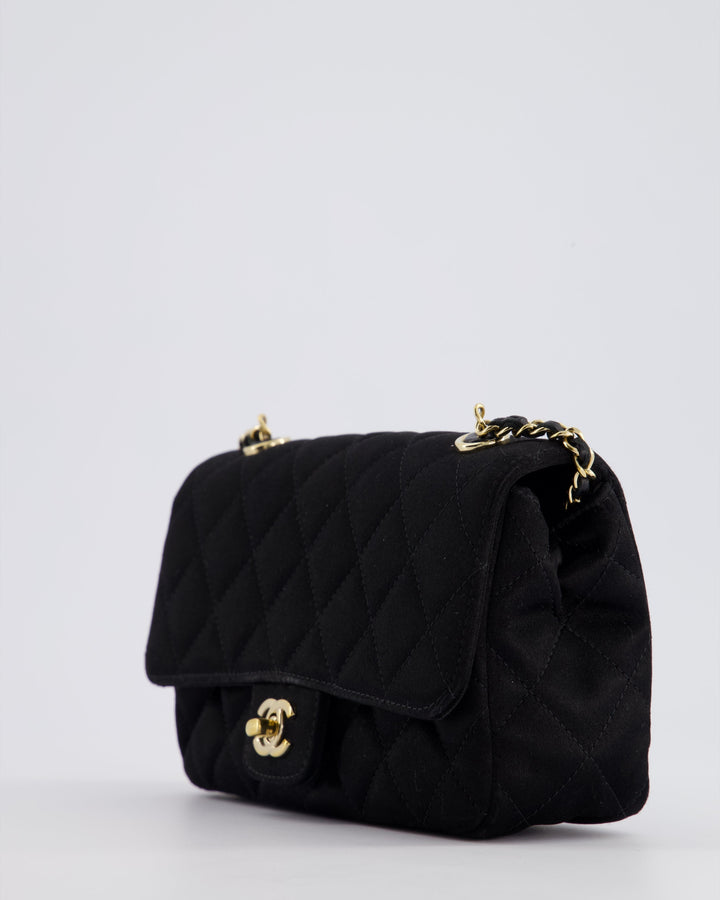 *HOT* Top Quality Chanel Satin Black Single Mini Flap Bag with Champagne Gold Hardware