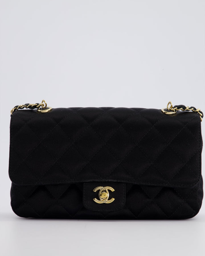 *HOT* Top Quality Chanel Satin Black Single Mini Flap Bag with Champagne Gold Hardware