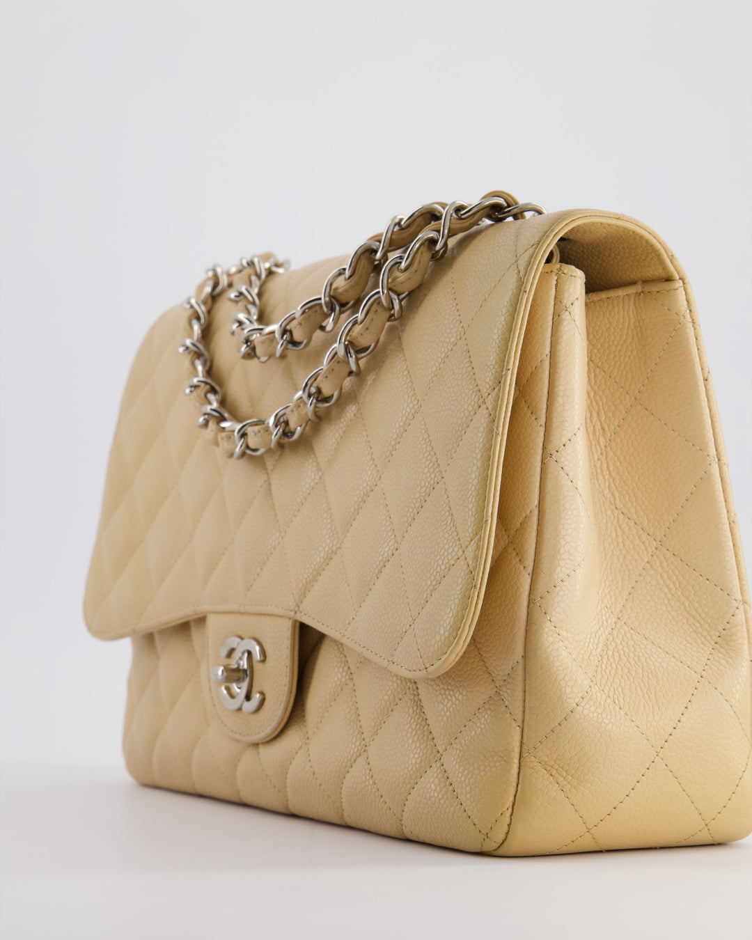 Top Quality Chanel Beige Jumbo Classic Single Flap Bag in Caviar Leather with Silver Hardware
