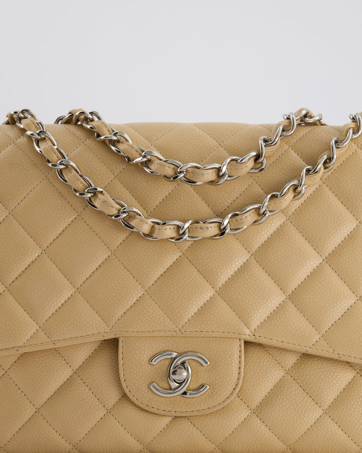 Top Quality Chanel Beige Jumbo Classic Single Flap Bag in Caviar Leather with Silver Hardware