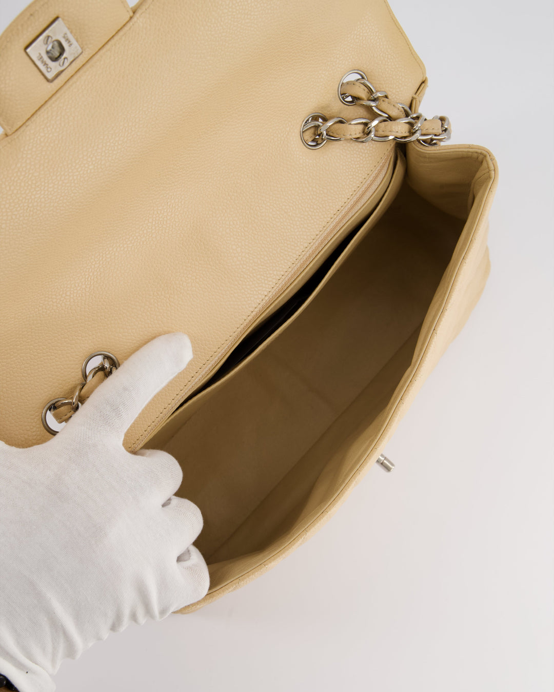 Top Quality Chanel Beige Jumbo Classic Single Flap Bag in Caviar Leather with Silver Hardware
