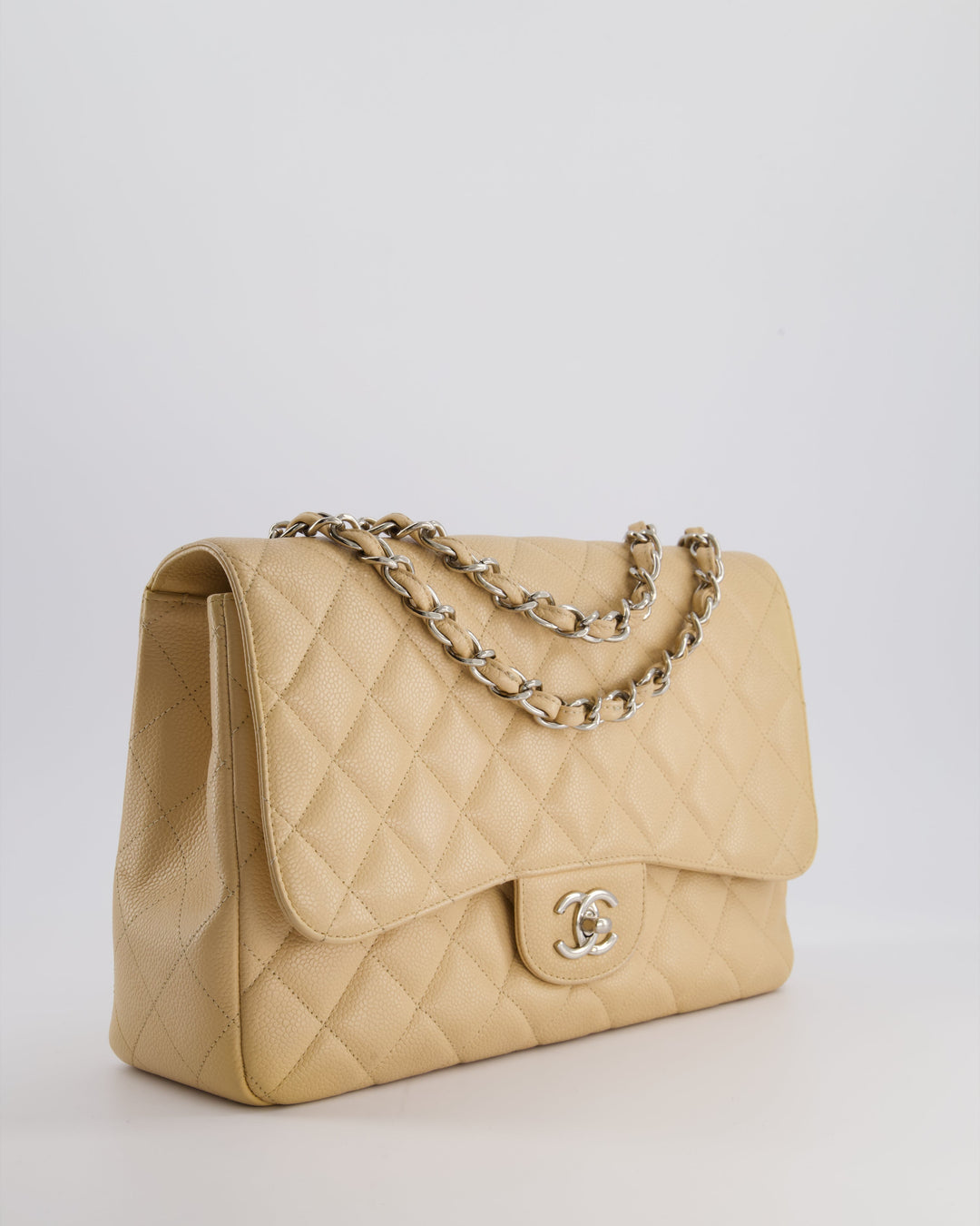 Top Quality Chanel Beige Jumbo Classic Single Flap Bag in Caviar Leather with Silver Hardware