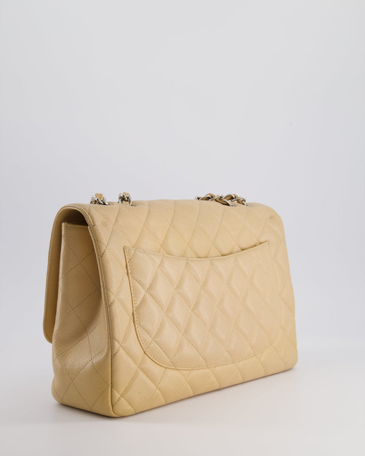 Top Quality Chanel Beige Jumbo Classic Single Flap Bag in Caviar Leather with Silver Hardware