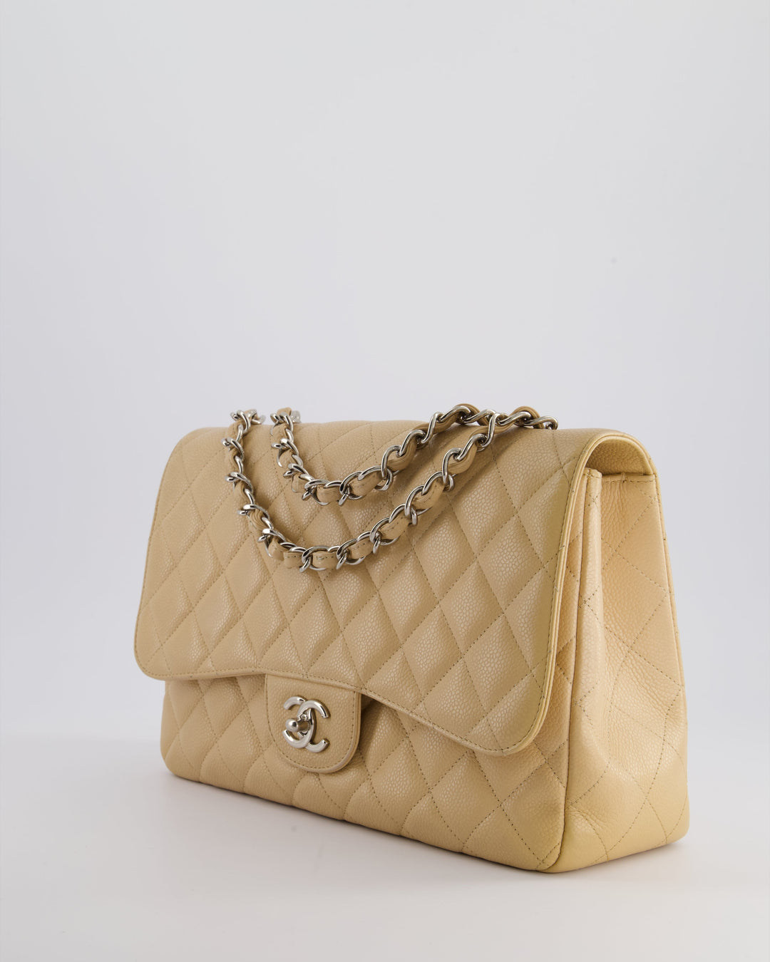 Top Quality Chanel Beige Jumbo Classic Single Flap Bag in Caviar Leather with Silver Hardware