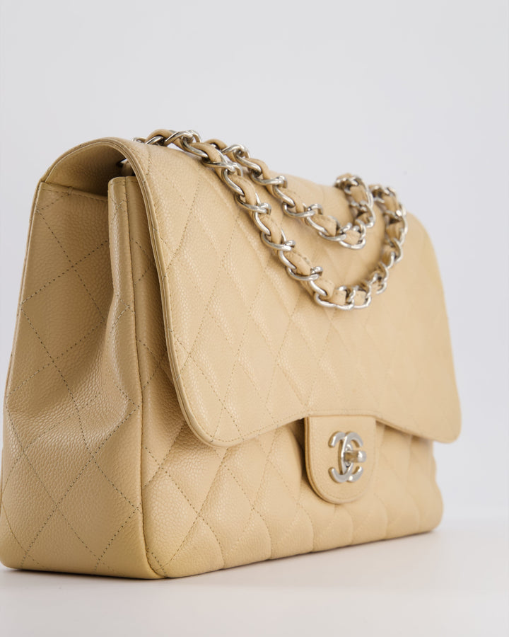 Top Quality Chanel Beige Jumbo Classic Single Flap Bag in Caviar Leather with Silver Hardware