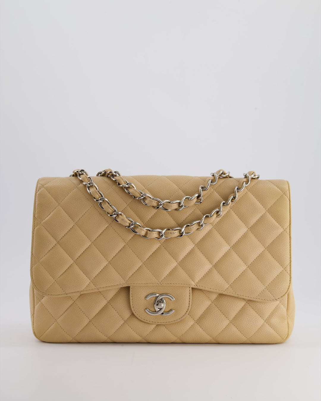 Top Quality Chanel Beige Jumbo Classic Single Flap Bag in Caviar Leather with Silver Hardware