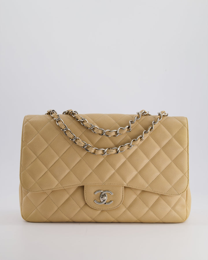 Top Quality Chanel Beige Jumbo Classic Single Flap Bag in Caviar Leather with Silver Hardware