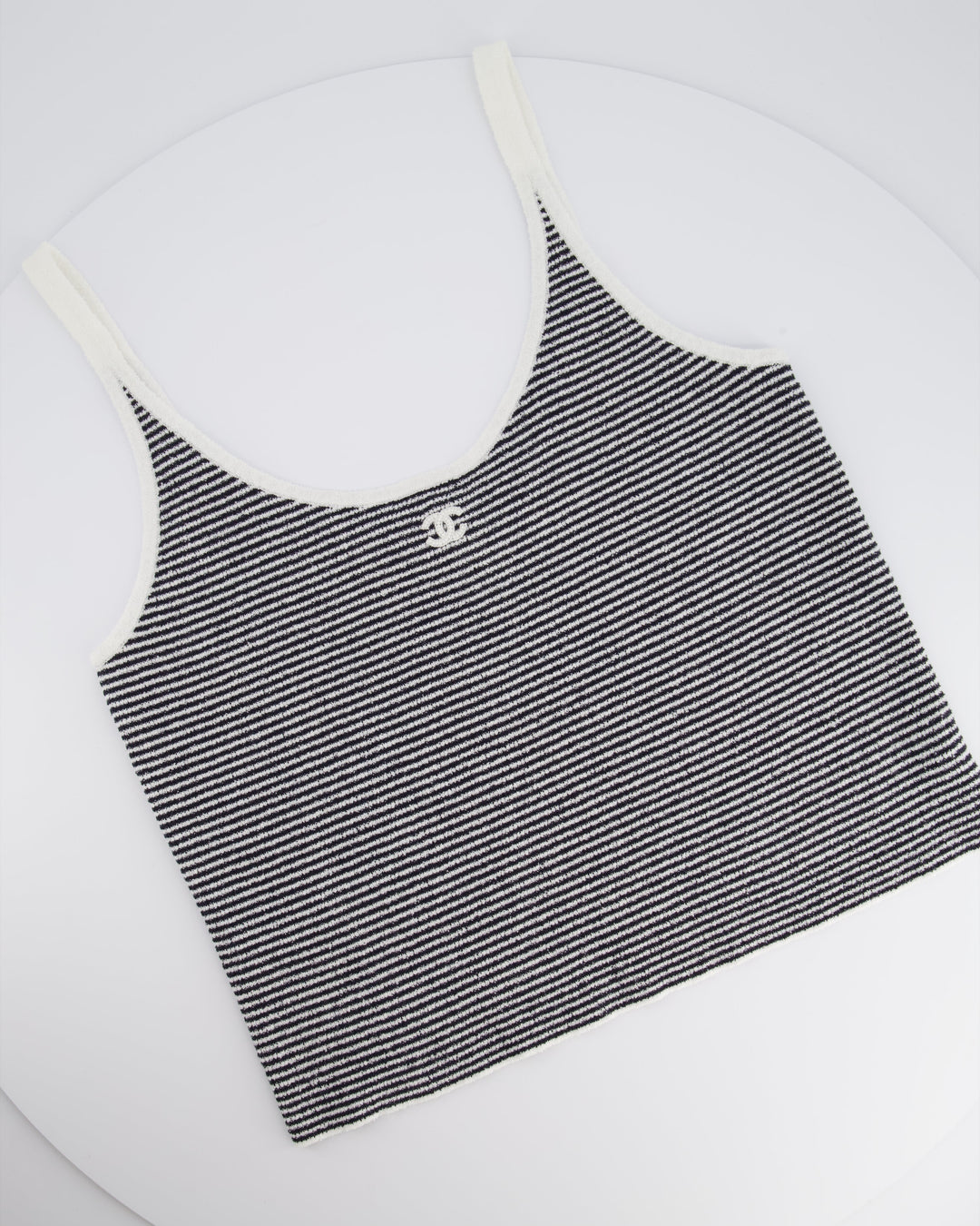 Top Quality Chanel Black and White Stripe Tank Top with CC Logo Detail Size FR 42 (UK 14)