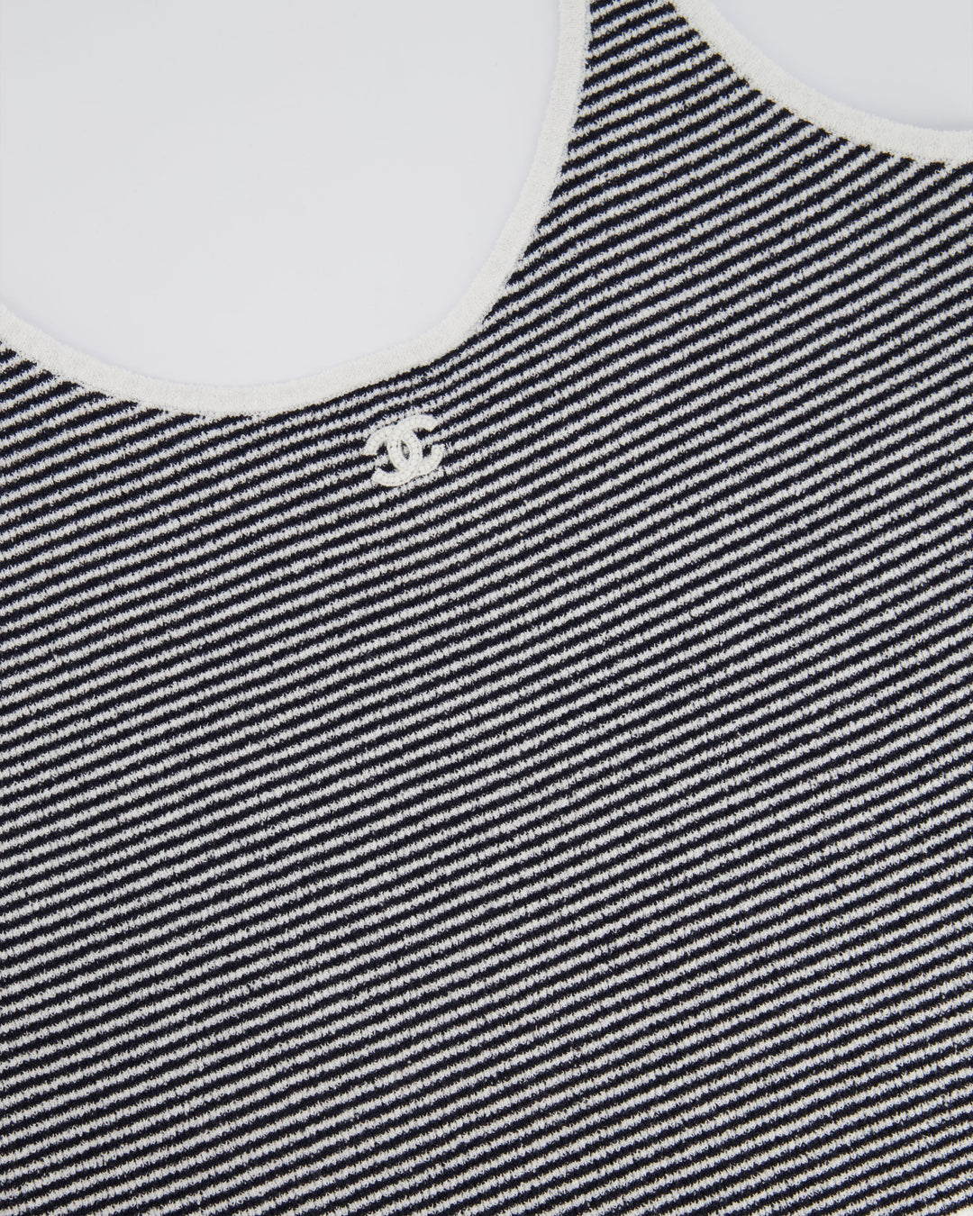 Top Quality Chanel Black and White Stripe Tank Top with CC Logo Detail Size FR 42 (UK 14)