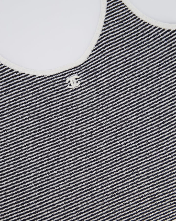 Top Quality Chanel Black and White Stripe Tank Top with CC Logo Detail Size FR 42 (UK 14)