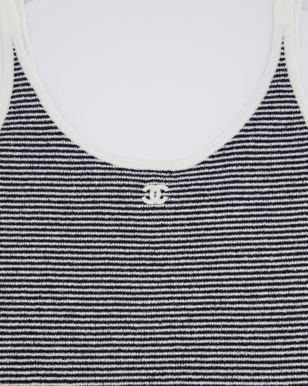 Top Quality Chanel Black and White Stripe Tank Top with CC Logo Detail Size FR 42 (UK 14)