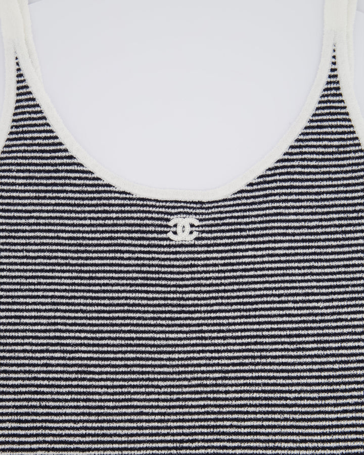 Top Quality Chanel Black and White Stripe Tank Top with CC Logo Detail Size FR 42 (UK 14)