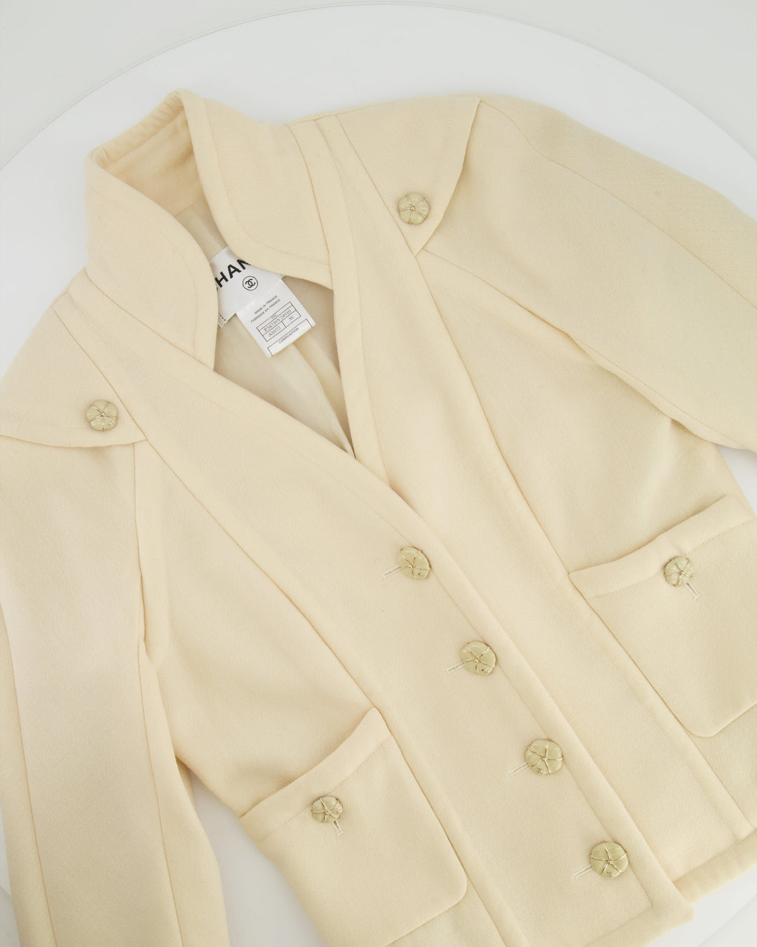Top Quality Chanel Cream Wool Jacket with Textured CC Button Details Size FR 38 (UK 10)