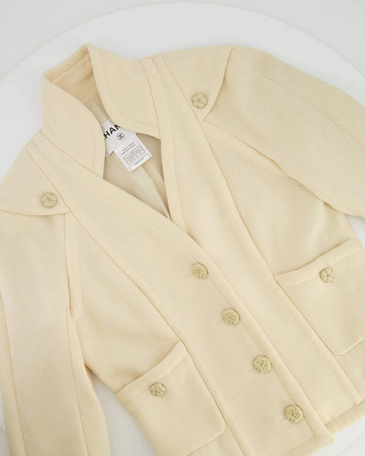 Top Quality Chanel Cream Wool Jacket with Textured CC Button Details Size FR 38 (UK 10)