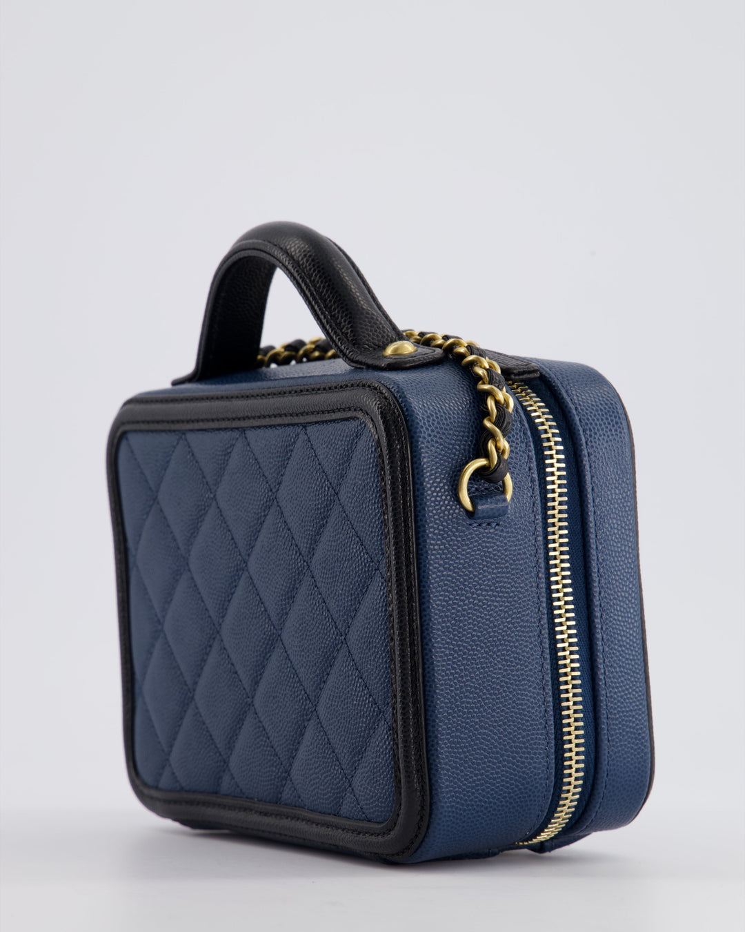 Top Quality Chanel Navy and Black Small CC Vanity Case Bag in Caviar Leather with Brushed Gold Hardware
