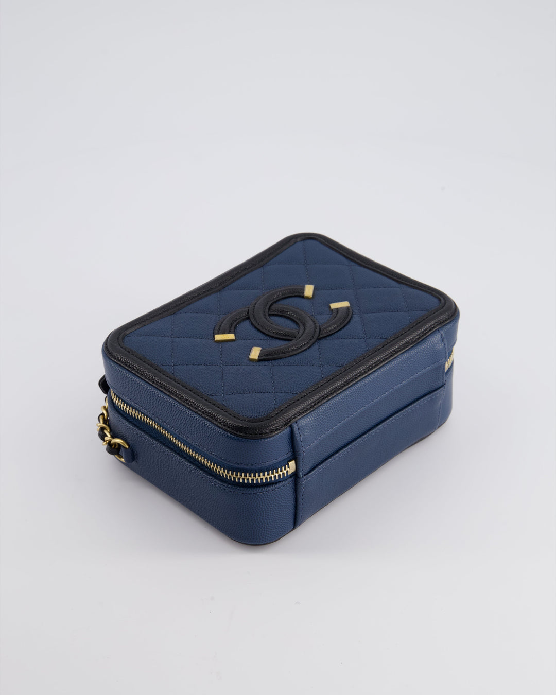 Top Quality Chanel Navy and Black Small CC Vanity Case Bag in Caviar Leather with Brushed Gold Hardware