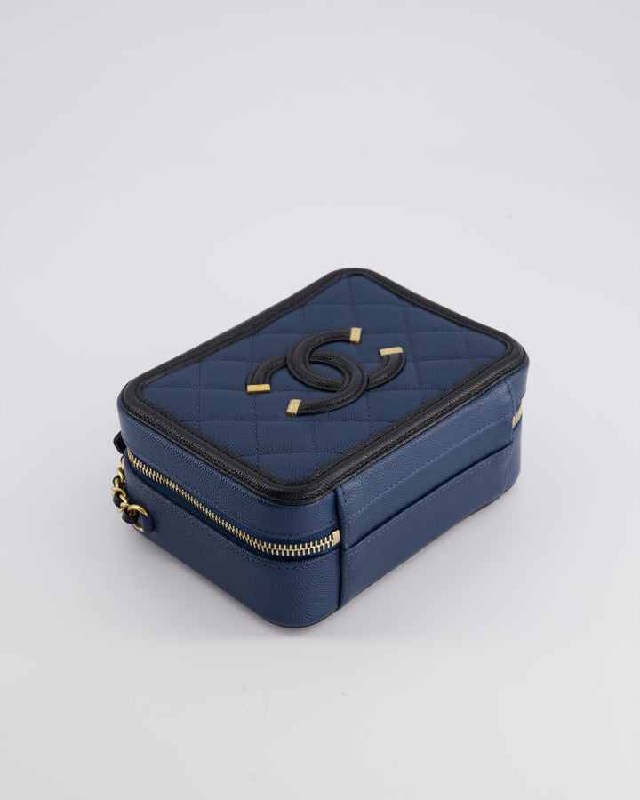 Top Quality Chanel Navy and Black Small CC Vanity Case Bag in Caviar Leather with Brushed Gold Hardware