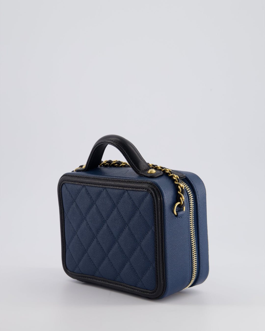 Top Quality Chanel Navy and Black Small CC Vanity Case Bag in Caviar Leather with Brushed Gold Hardware