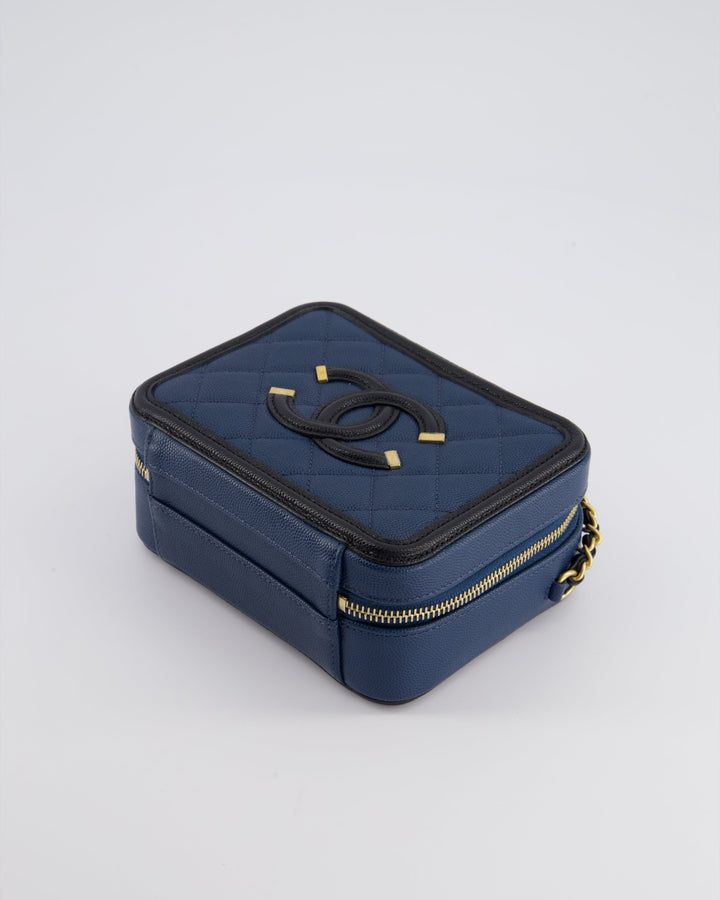 Top Quality Chanel Navy and Black Small CC Vanity Case Bag in Caviar Leather with Brushed Gold Hardware