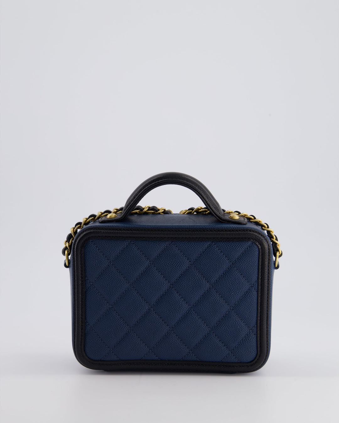 Top Quality Chanel Navy and Black Small CC Vanity Case Bag in Caviar Leather with Brushed Gold Hardware