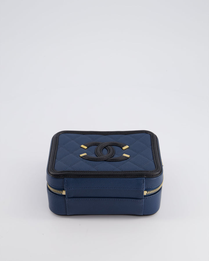 Top Quality Chanel Navy and Black Small CC Vanity Case Bag in Caviar Leather with Brushed Gold Hardware