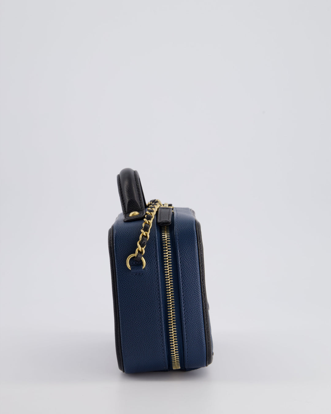 Top Quality Chanel Navy and Black Small CC Vanity Case Bag in Caviar Leather with Brushed Gold Hardware