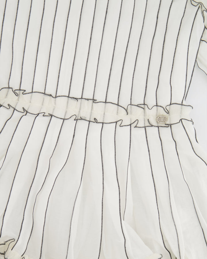 Top Quality Chanel Spring 2017 White Silk Striped Ruffle Long-Sleeve Top  Velcro Back Detail Size FR 36 (UK 8)