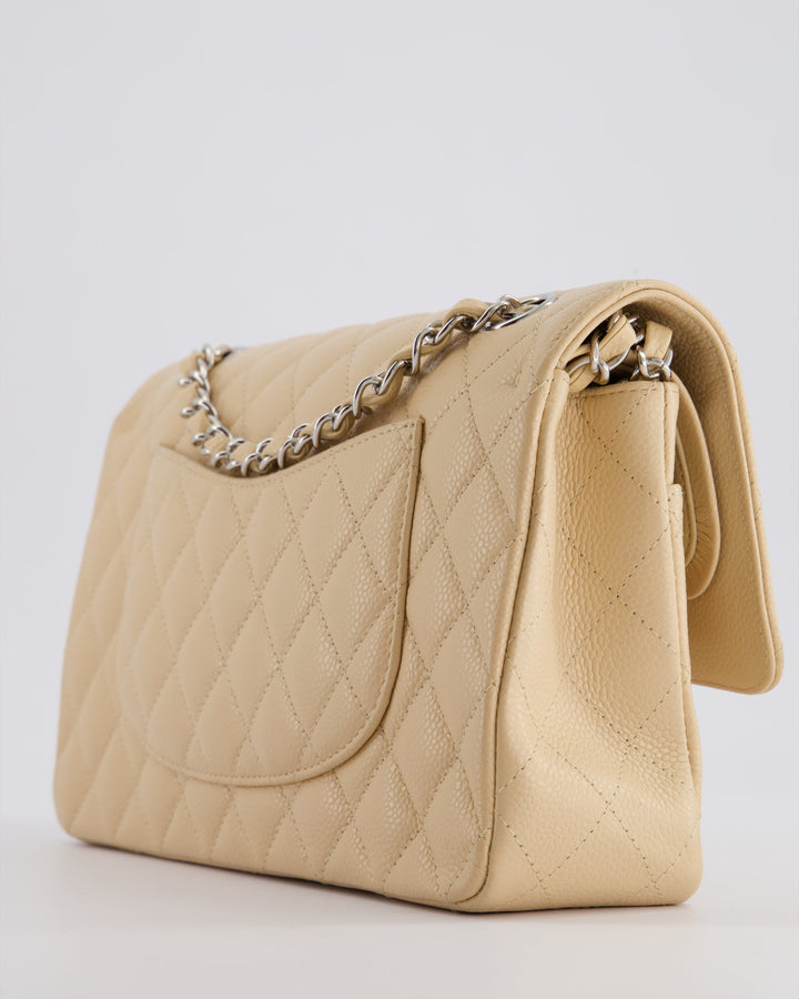 Top Quality Chanel Beige Medium Classic Double Flap in Caviar Leather with Silver Hardware