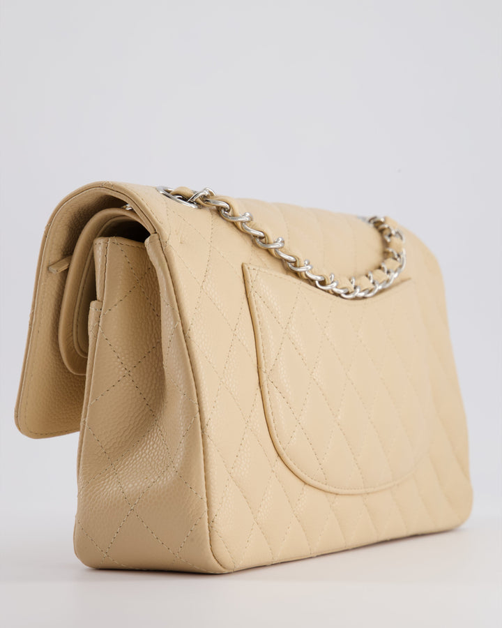 Top Quality Chanel Beige Medium Classic Double Flap in Caviar Leather with Silver Hardware