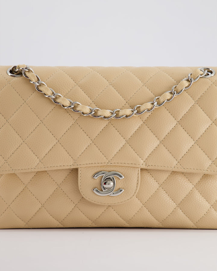 Top Quality Chanel Beige Medium Classic Double Flap in Caviar Leather with Silver Hardware