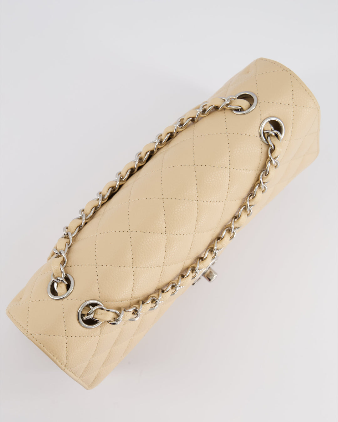 Top Quality Chanel Beige Medium Classic Double Flap in Caviar Leather with Silver Hardware