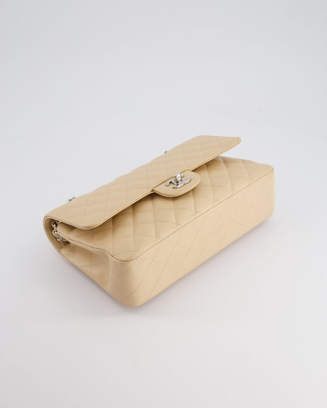 Top Quality Chanel Beige Medium Classic Double Flap in Caviar Leather with Silver Hardware