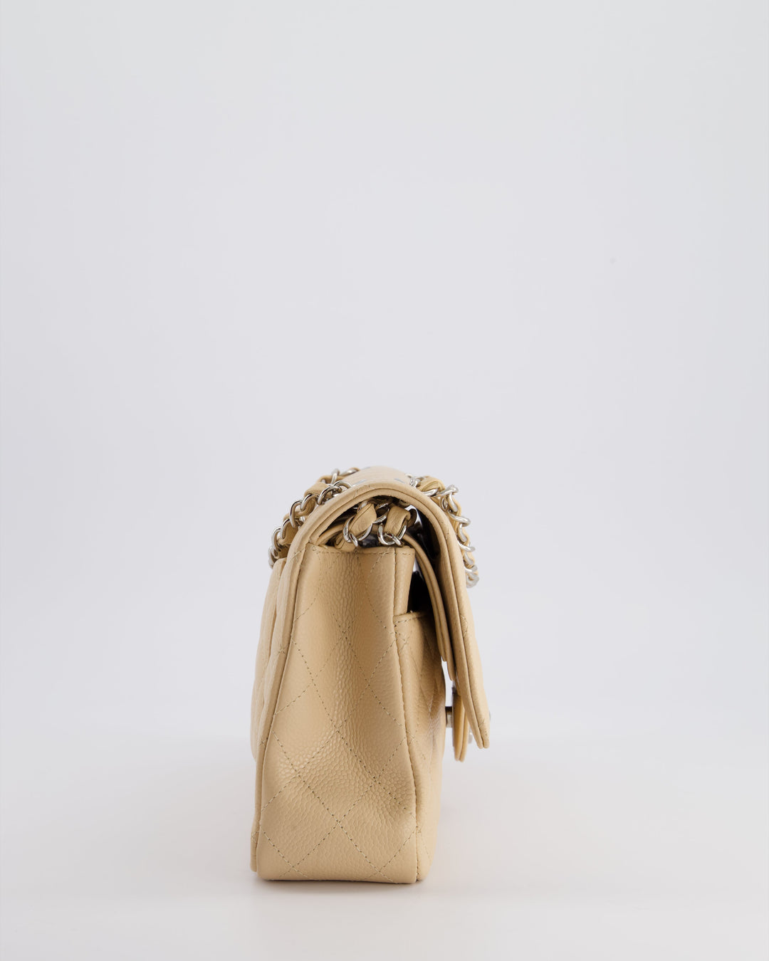 Top Quality Chanel Beige Medium Classic Double Flap in Caviar Leather with Silver Hardware