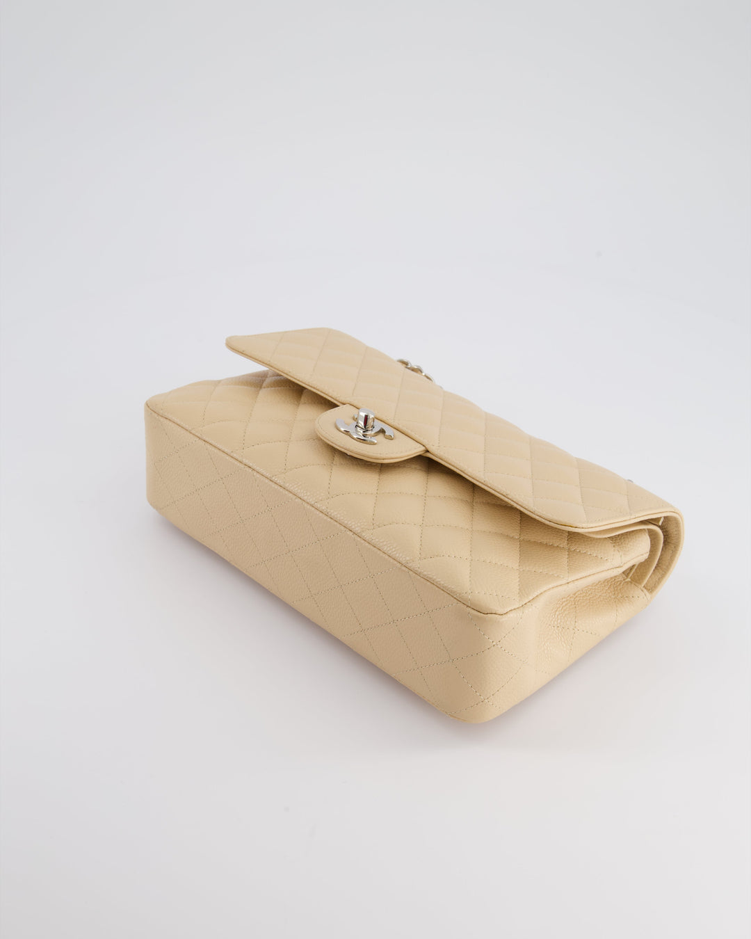 Top Quality Chanel Beige Medium Classic Double Flap in Caviar Leather with Silver Hardware