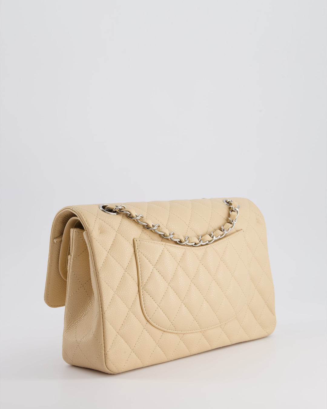 Top Quality Chanel Beige Medium Classic Double Flap in Caviar Leather with Silver Hardware