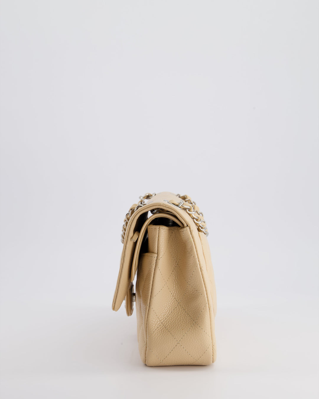 Top Quality Chanel Beige Medium Classic Double Flap in Caviar Leather with Silver Hardware