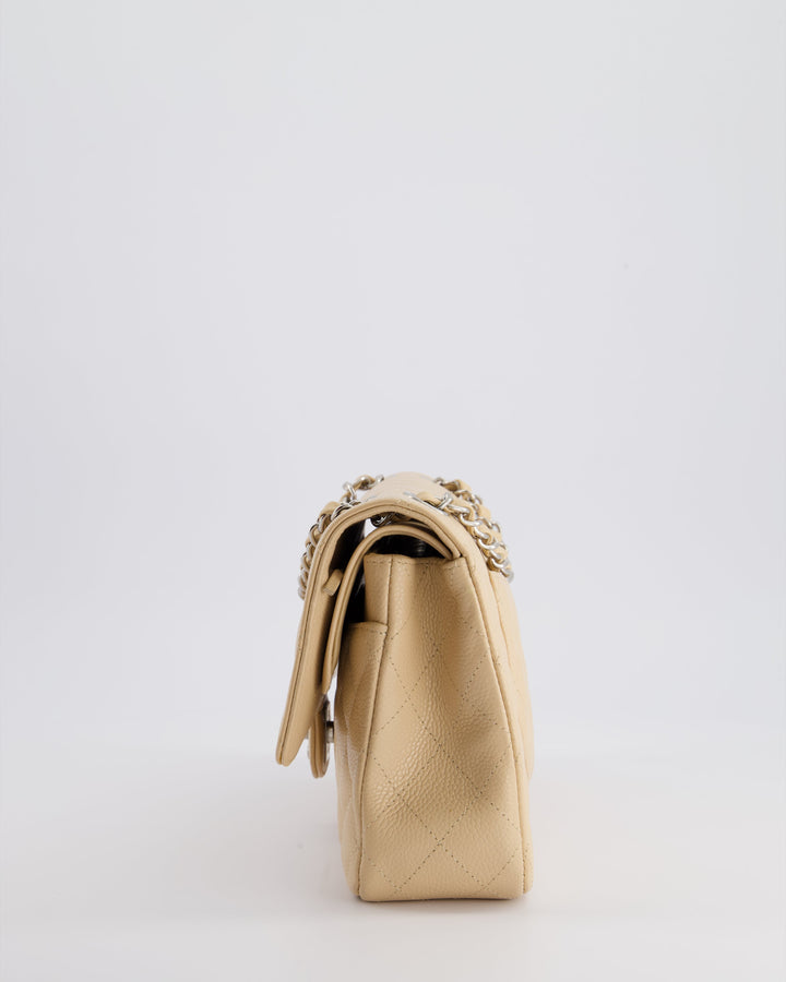 Top Quality Chanel Beige Medium Classic Double Flap in Caviar Leather with Silver Hardware
