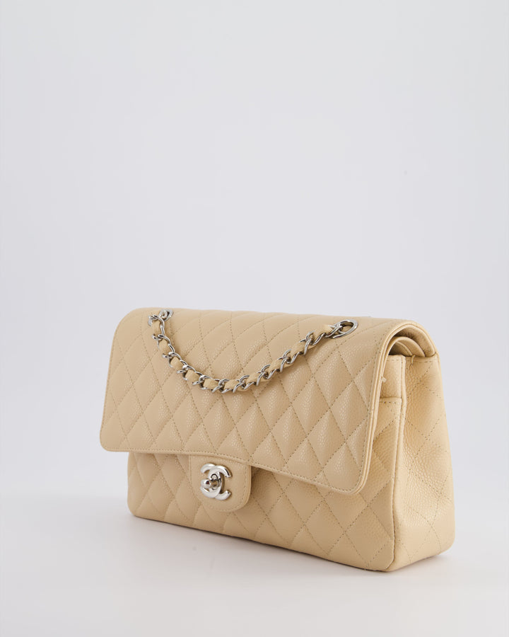 Top Quality Chanel Beige Medium Classic Double Flap in Caviar Leather with Silver Hardware