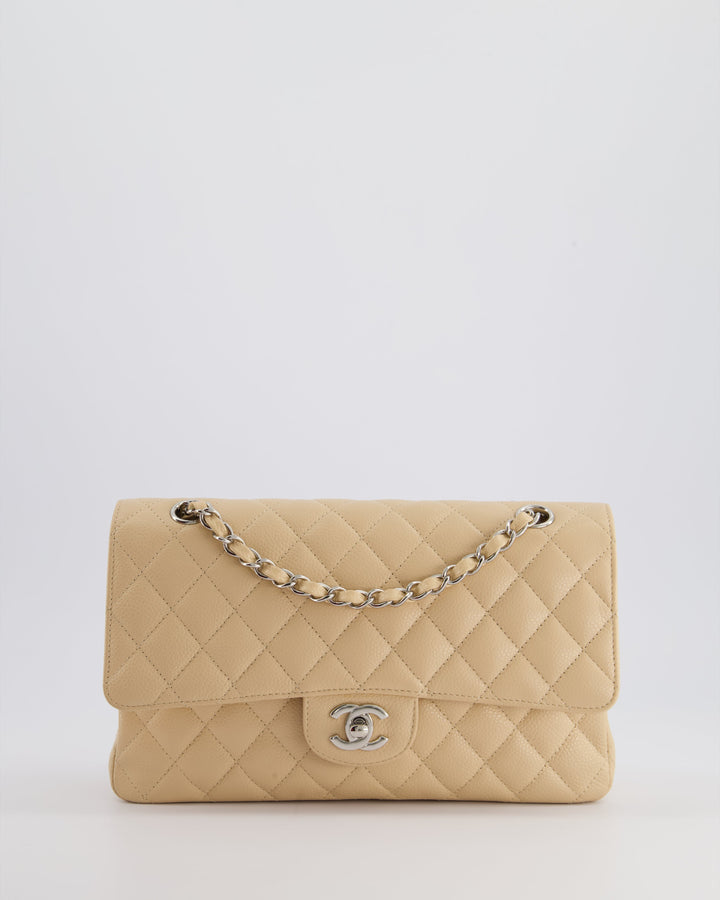 Top Quality Chanel Beige Medium Classic Double Flap in Caviar Leather with Silver Hardware