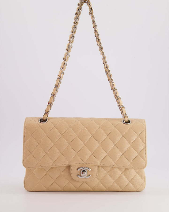 Top Quality Chanel Beige Medium Classic Double Flap in Caviar Leather with Silver Hardware