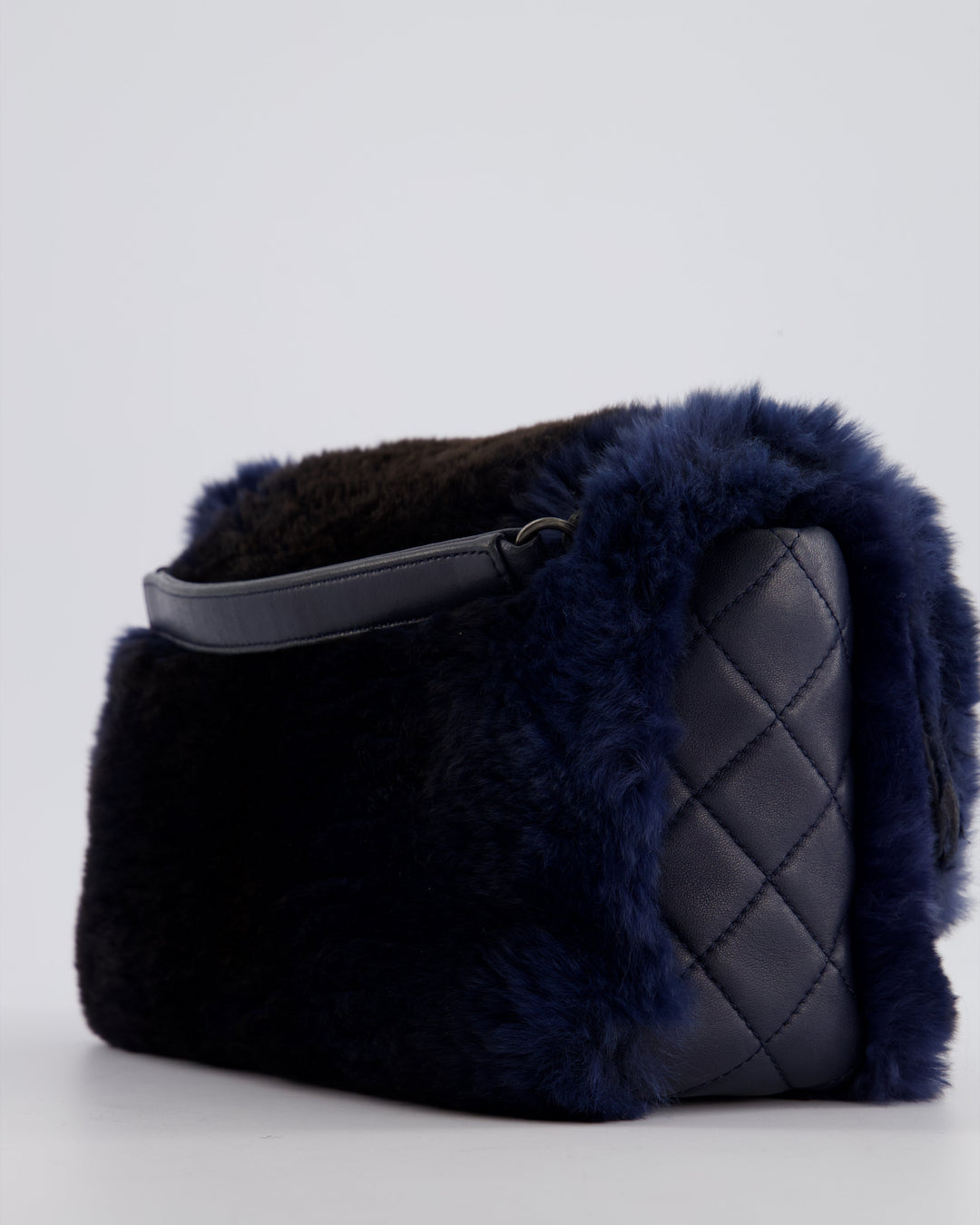 *HOT* Top Quality Chanel Navy Rabbit Fur Single Flap Bag with Silver Hardware