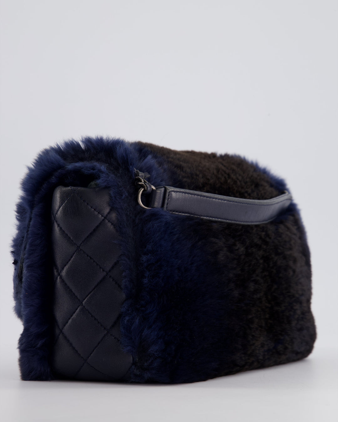 *HOT* Top Quality Chanel Navy Rabbit Fur Single Flap Bag with Silver Hardware