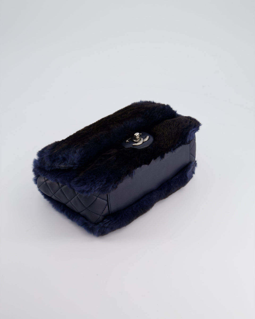 *HOT* Top Quality Chanel Navy Rabbit Fur Single Flap Bag with Silver Hardware