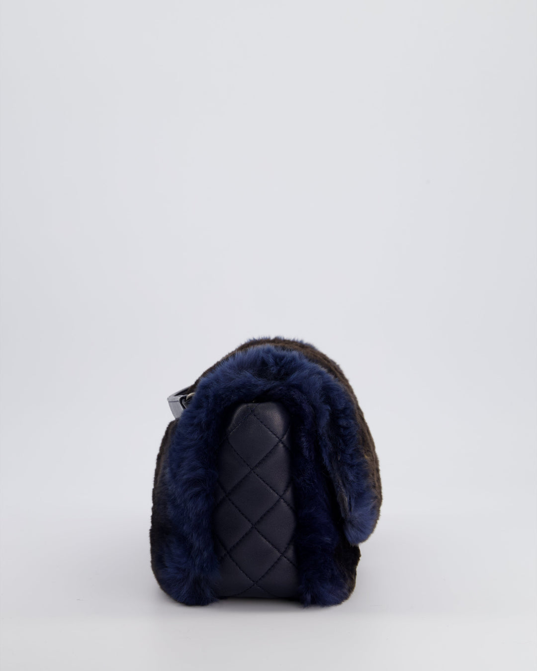 *HOT* Top Quality Chanel Navy Rabbit Fur Single Flap Bag with Silver Hardware