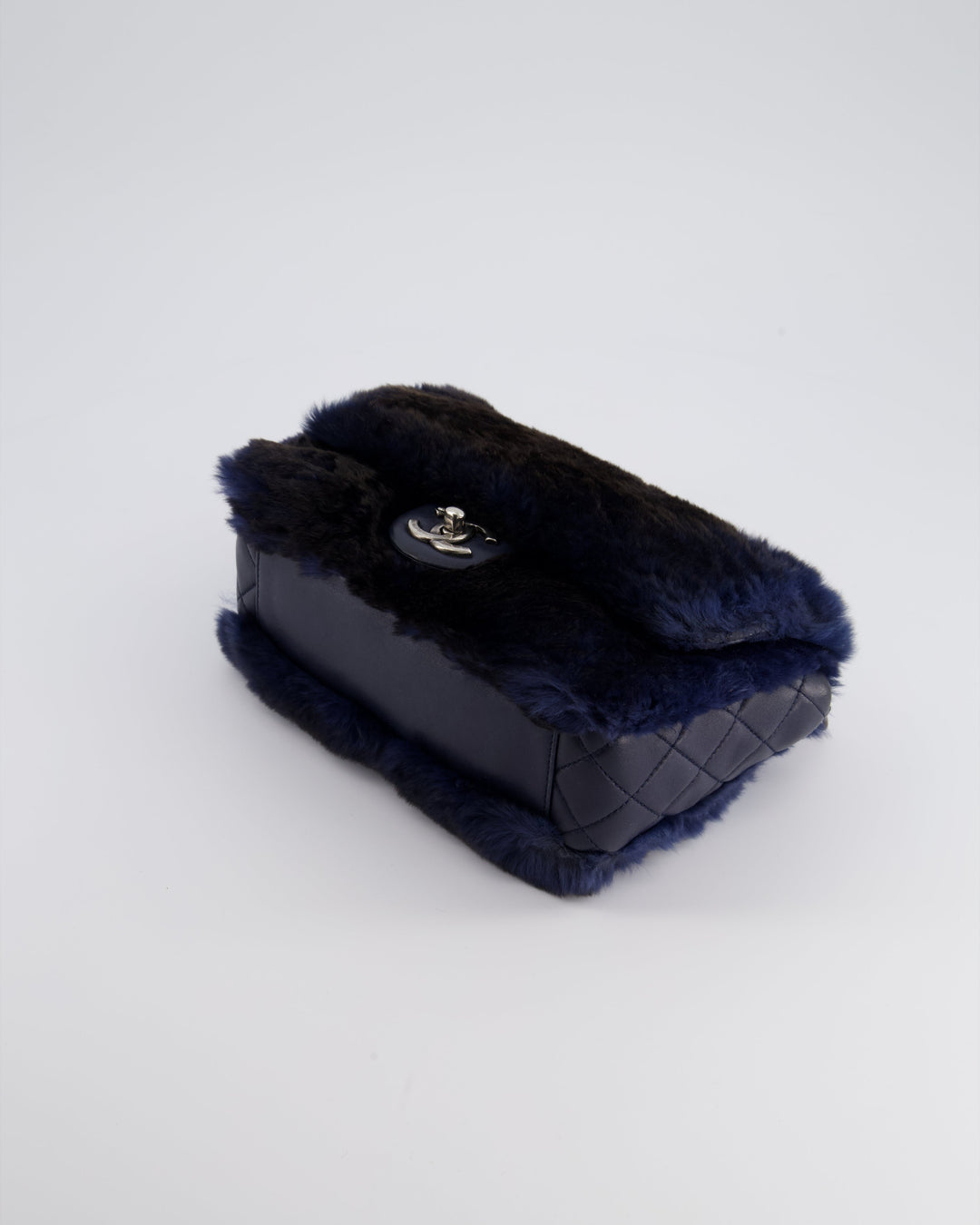 *HOT* Top Quality Chanel Navy Rabbit Fur Single Flap Bag with Silver Hardware