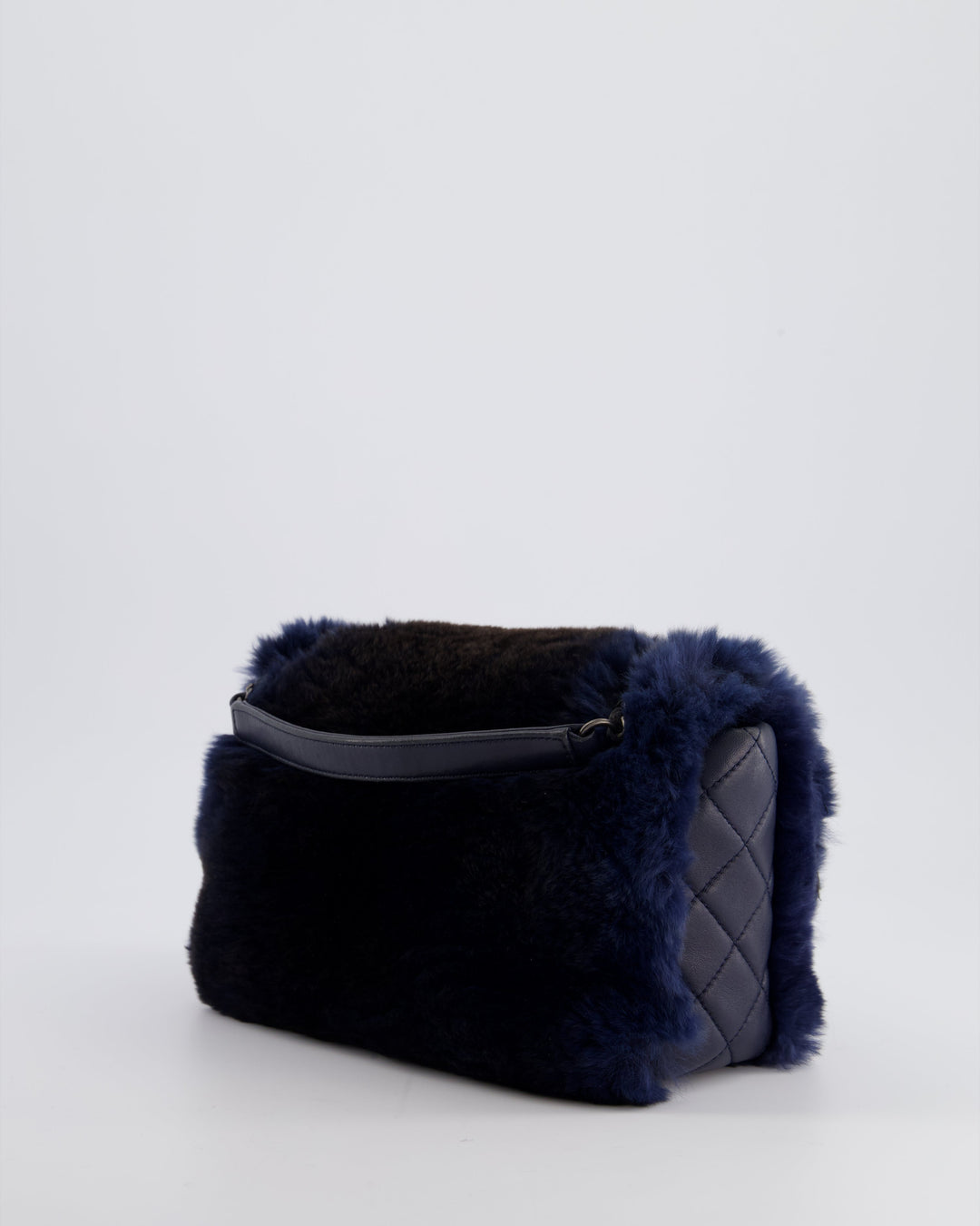 *HOT* Top Quality Chanel Navy Rabbit Fur Single Flap Bag with Silver Hardware