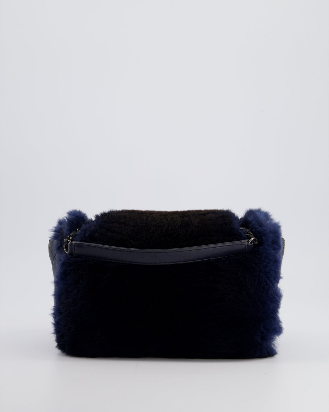 *HOT* Top Quality Chanel Navy Rabbit Fur Single Flap Bag with Silver Hardware