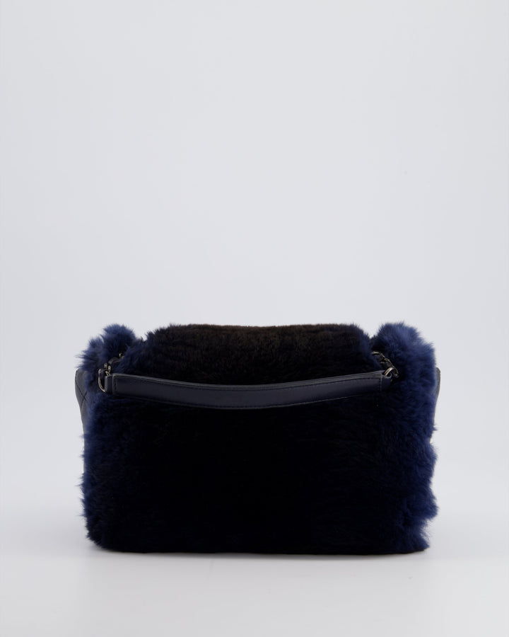 *HOT* Top Quality Chanel Navy Rabbit Fur Single Flap Bag with Silver Hardware