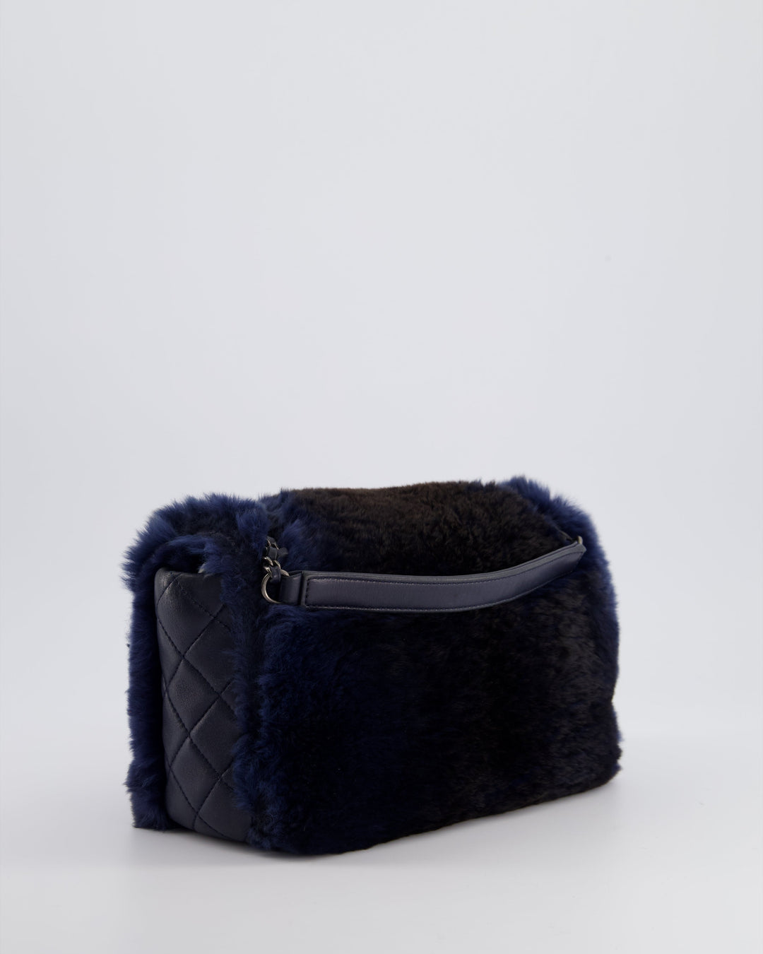*HOT* Top Quality Chanel Navy Rabbit Fur Single Flap Bag with Silver Hardware